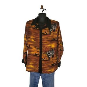 Kloz‎ Studio Blouse Women Sz XL Plus Animal Print Long Sleeve Everyday